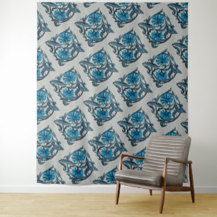 Tenture Décor de carreaux rustique d'art floral antique bl