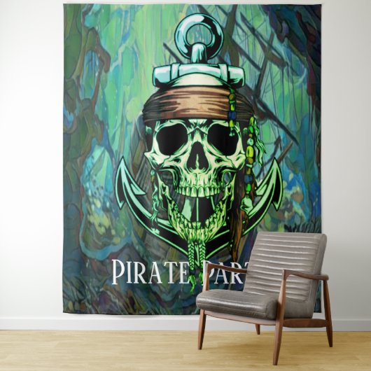 Tenture Décor de crâne de bateau de Pirate Party (En situation)
