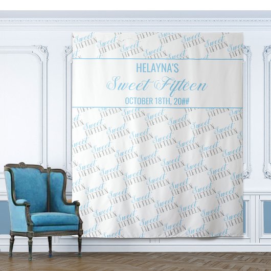 Tenture Décor de fête d'anniversaire Sweet 15 Bleu Bébé Ar