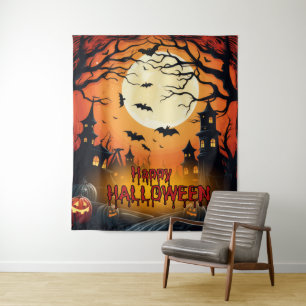 Tenture Décor de fond de fête d'Halloween de maison hantée