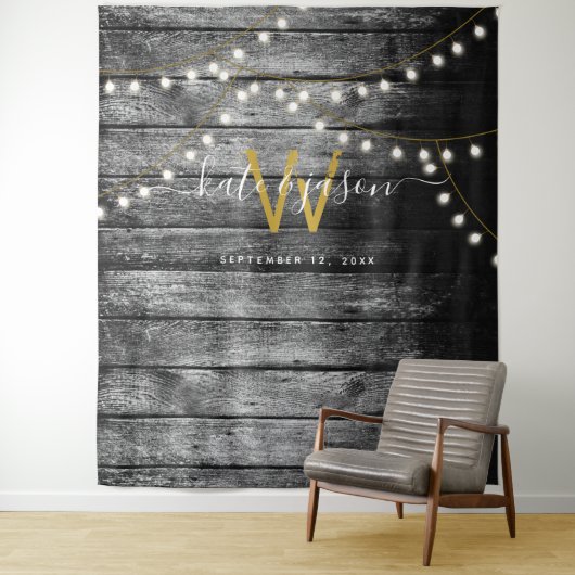 Tenture Décor de fond de mariage en bois de grange rustiqu (En situation)