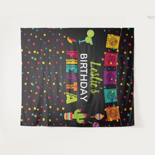 Tenture Décor de fond pour anniversaire Fiesta (Devant (Horizontal))