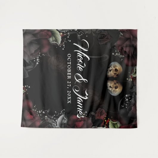 Tenture Décor de mariage Fleurs Roses Noires Crânes Gothiq (Devant (Horizontal))