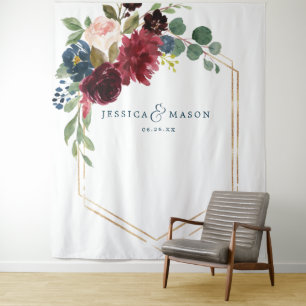 Tenture Décor de mariage floral bordeaux et marine pour fo