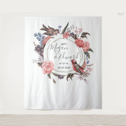 Tenture Décor de réception de mariage oiseau floral (Devant)