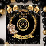 Tenture Décor élégant Black Gold 50th Birthday<br><div class="desc">✨ Célébrez dans un vrai glamour avec cette Gold High Heels 50th Birthday Backdrop, conçu en noir et or chic avec ballons de parties scintillant et des accents scintillants. Parfait comme décor de stand de photos de fête, bannière de table de desserts ou décor de mur élégant, ce design ajoute...</div>
