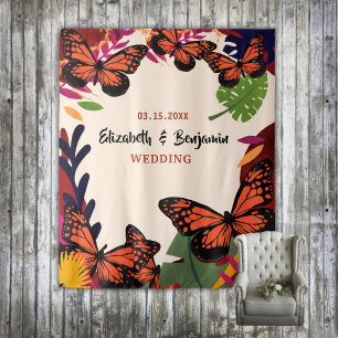 Tenture Décor floral papillons de mariage Photo Fond