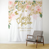 Tenture Décor floral papillons rose pour Sweet 16 (En situation)