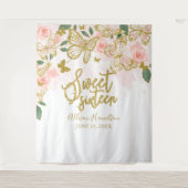 Tenture Décor floral papillons rose pour Sweet 16 (Devant)