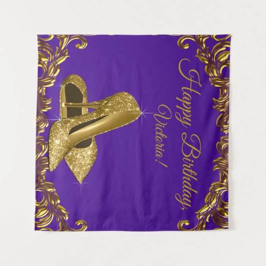Tenture Décoration d'anniversaire chaussure or violet SQ (Devant (Horizontal))