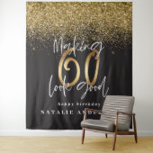 Tenture Décoration de fête d'anniversaire 60 ans paillette (En situation)