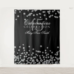 Tenture Décoration de fête Quinceanera argent noir confett
