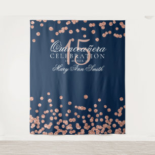 Tenture Décoration de fête Quinceanera Rose Gold Navy Conf