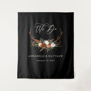 Tenture Décoration de mariage noir rustique cerf floral fê