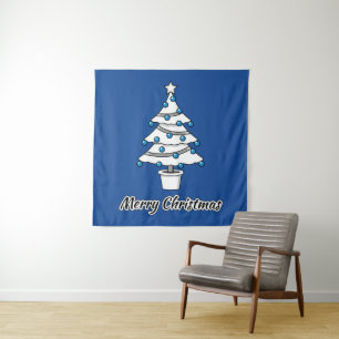 Tenture Décorations Bleues Arbre de Noël Blanc - Joyeux No