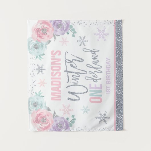 Tenture Décorations d'anniversaire 1 an rose Winter ONEder (Devant)