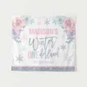 Tenture Décorations d'anniversaire 1 an rose Winter ONEder (Devant (Horizontal))