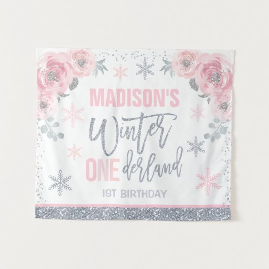 Tenture Décorations d'anniversaire 1 an Winter ONEderland  (Devant (Horizontal))