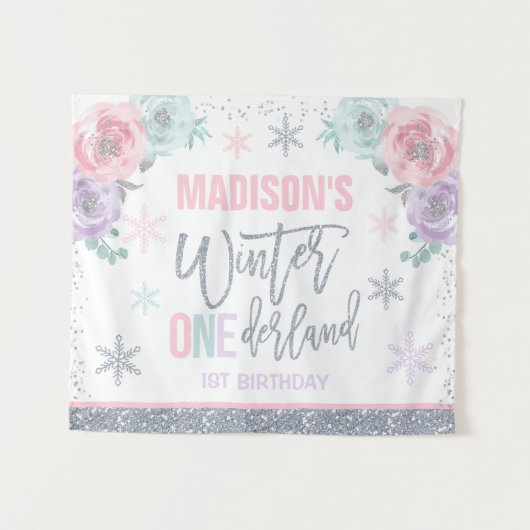 Tenture Décorations d'anniversaire 1ère année Rose Winter  (Devant (Horizontal))