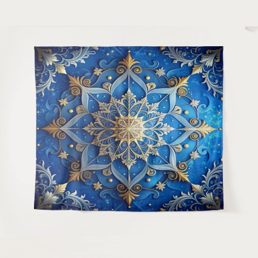 Tenture Decorative Blue Gold Holiday Backdrop (Devant (Horizontal))