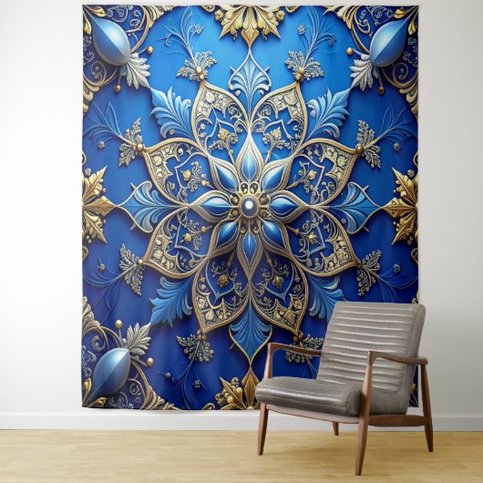 Tenture Decorative Blue Gold Holiday Backdrop (En situation)