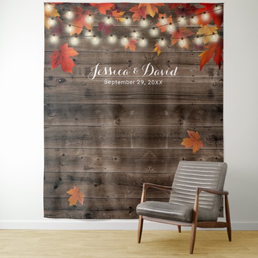 Tenture Décors de mariage automnal rustique avec feuilles (En situation)