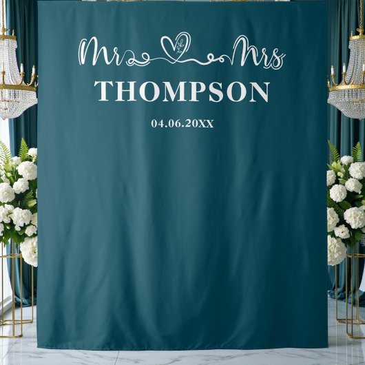 Tenture Deep Teal | Mr and Mrs Elegant Simple Backdrop