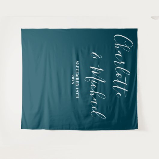 Tenture Deep Teal Script Minimalist Wedding Backdrop (Devant (Horizontal))