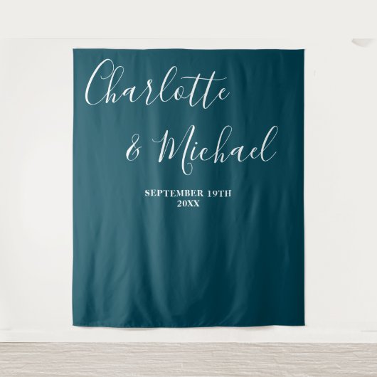 Tenture Deep Teal Script Minimalist Wedding Backdrop (Devant)