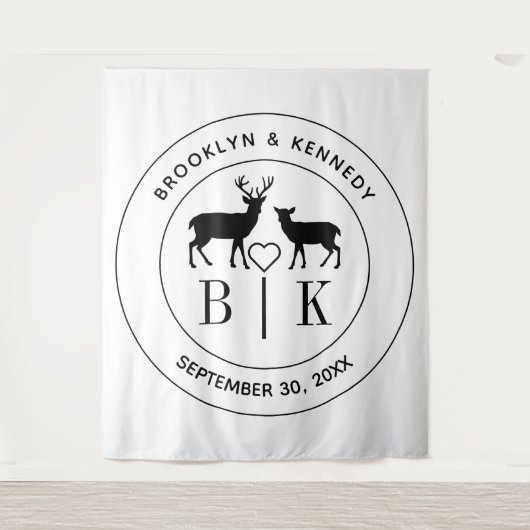 Tenture Deer Monogram Mariage campagnard rustique Nom du c (Devant)