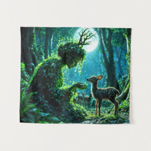 Tenture Déesse boisée fantastique et art de cerf doux