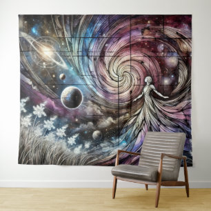 Tenture Déesse cosmique avec galaxie tourbillonnante et pl