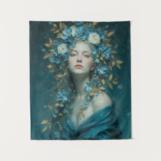 Tenture Déesse de la Nuit aux Fleurs Bleues (Devant)