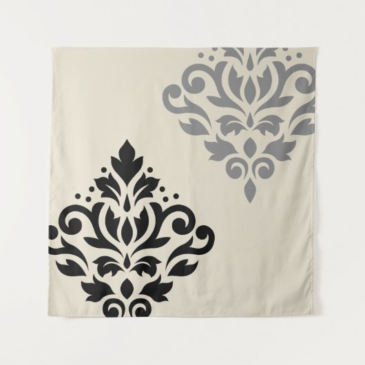 Tenture Défiler Damask Art I Black Grey Crème (Devant)