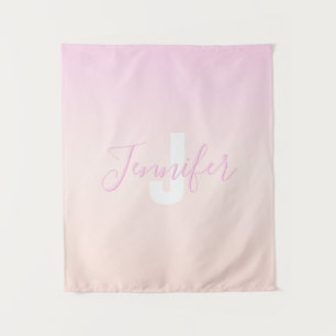 Tenture Dégradé ombré rose clair et pêche Nom & Monogramme