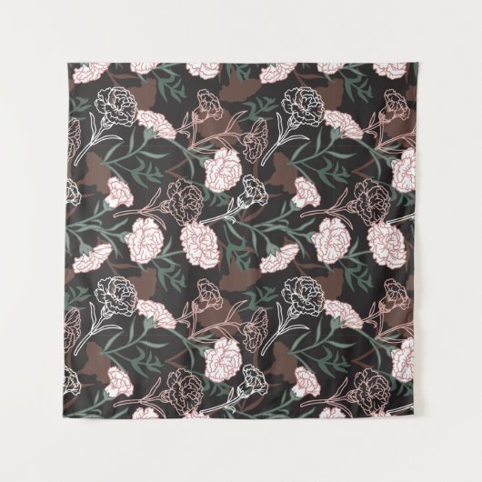 Tenture Délicates oeillets roses avec fleurs Feuilles vert (Devant (Horizontal))