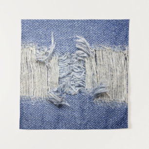 Tenture Dénim bleu déchiré : texture de jeans.