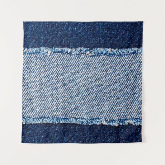 Tenture Denim blue jeans fabric frame. Bleached denim fabr (Devant)
