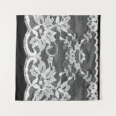 Tenture Dentelle florale blanche : arrière - plan noire. (Devant (Horizontal))