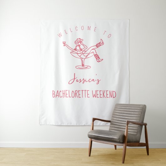 Tenture Dernier rodéo Week-end de jeune fille Funky dessin (En situation)