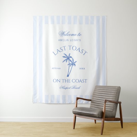 Tenture Dernier Toast sur la Côte Bachelorette Palm Bleu (En situation)