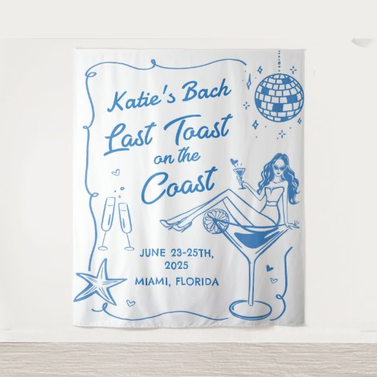 Tenture Dernier Toast sur la côte plage bleu EVJF (Devant)