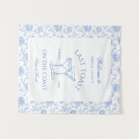 Tenture Dernier Toast sur la Plage Côtière Bleu Floral (Devant (Horizontal))