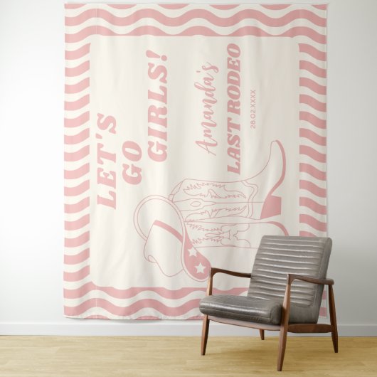 Tenture Dernière Fête de Bachelorette Western Rétro Rodeo (En situation)