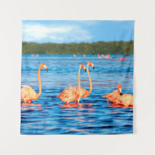 Tenture Des hordes de beaux flamants roses dans les Celest