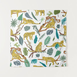 Tenture Des léopards dans la jungle, motif dessiné à la ma