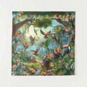 Tenture Des oiseaux tropicaux colorés parmi des plans écla (Devant)