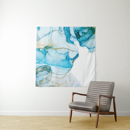 Tenture Des vagues d'océan doré. Image abstraite et lumine (En situation)