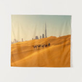 Tenture Deserts | Dubai's Skyline View with Camels (Devant (Horizontal))