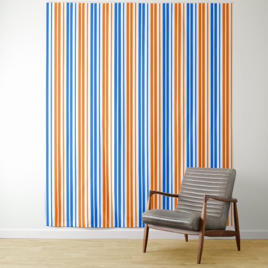 Tenture Design bandes verticales orange bleu blanc (En situation)